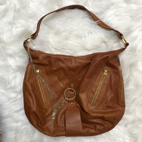 Sherry Wolf Genuine Cognac Hobo Bag - Picture 1 of 8